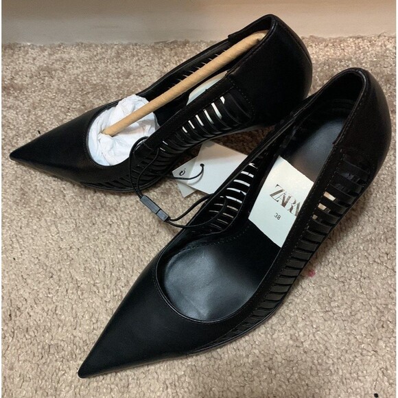 ZARA CUT OUT STILETTO HEELS BLACK SIZE 7.5 - Picture 5 of 7